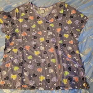 ScrubStar Heart Print Scrub Top Xl Nursing Top